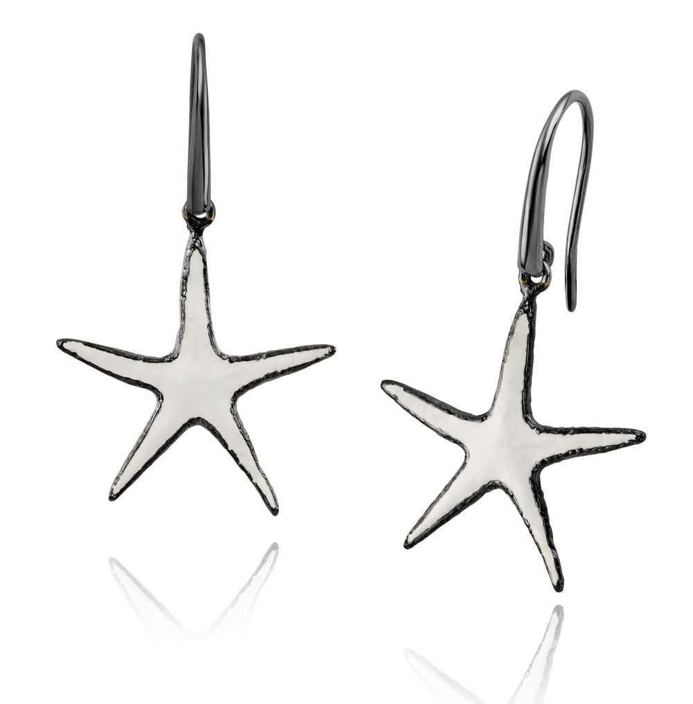 Sterling silver starfish earrings, with black plating & enamel - Image 7