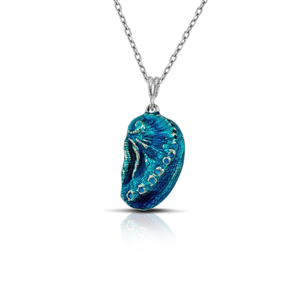 aphrodite's ear sterling silver sea shell necklace with turquoise enamel