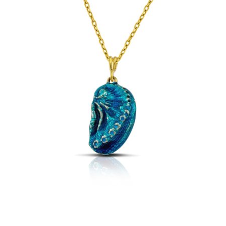 Sterling silver Aphrodite's ear necklace, gold plated with turquoise enamel