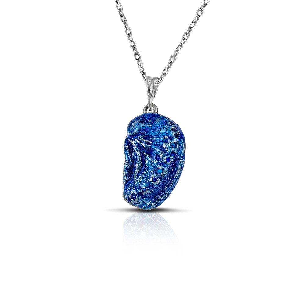aphrodite's ear sterling silver sea shell necklace with blue enamel