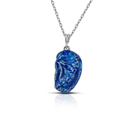 aphrodite's ear sterling silver sea shell necklace with blue enamel