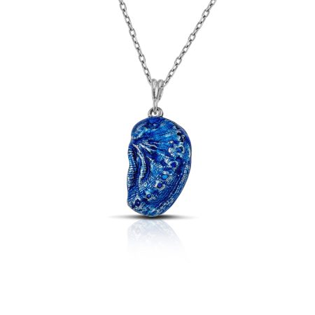 aphrodite's ear sterling silver sea shell necklace with blue enamel