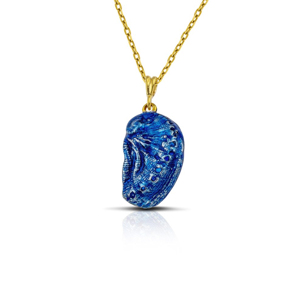 Sterling silver Aphrodite's ear necklace, gold plated with blue enamel