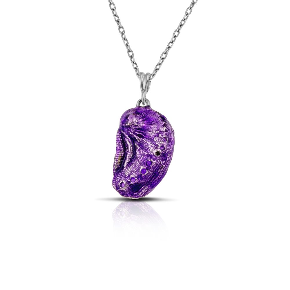 aphrodite's ear sterling silver sea shell necklace with purple enamel