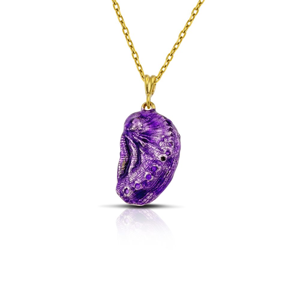 Sterling silver Aphrodite's ear necklace, gold plated with purple enamel