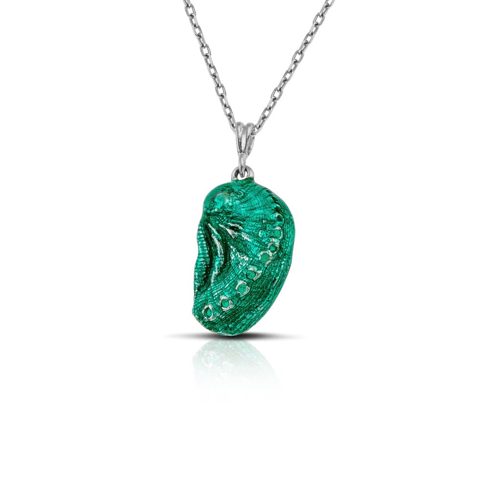 aphrodite's ear sterling silver sea shell necklace with green enamel