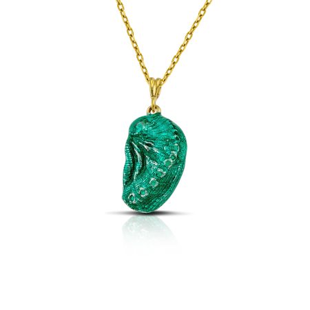 Sterling silver Aphrodite's ear necklace, gold plated with green enamel