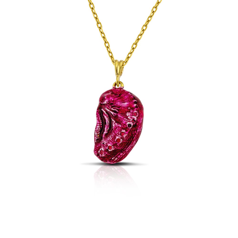 Sterling silver Aphrodite's ear necklace, gold plated with red enamel