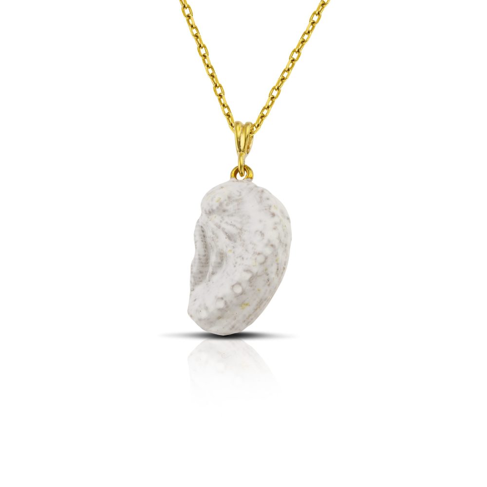 Sterling silver Aphrodite's ear necklace, gold plated with white enamel
