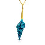 Sterling silver gold plated big shell with turquoise enamel