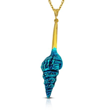 Sterling silver gold plated big shell with turquoise enamel