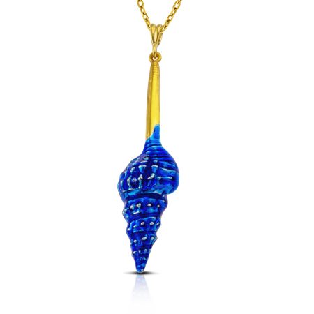 Sterling silver gold plated big shell with blue enamel