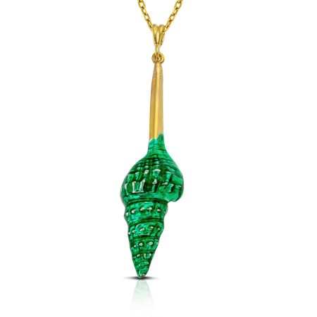 Sterling silver gold plated big shell with green enamel