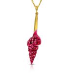 Sterling silver gold plated big shell with red enamel