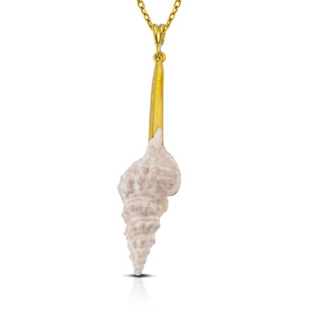Sterling silver gold plated big shell with white enamel