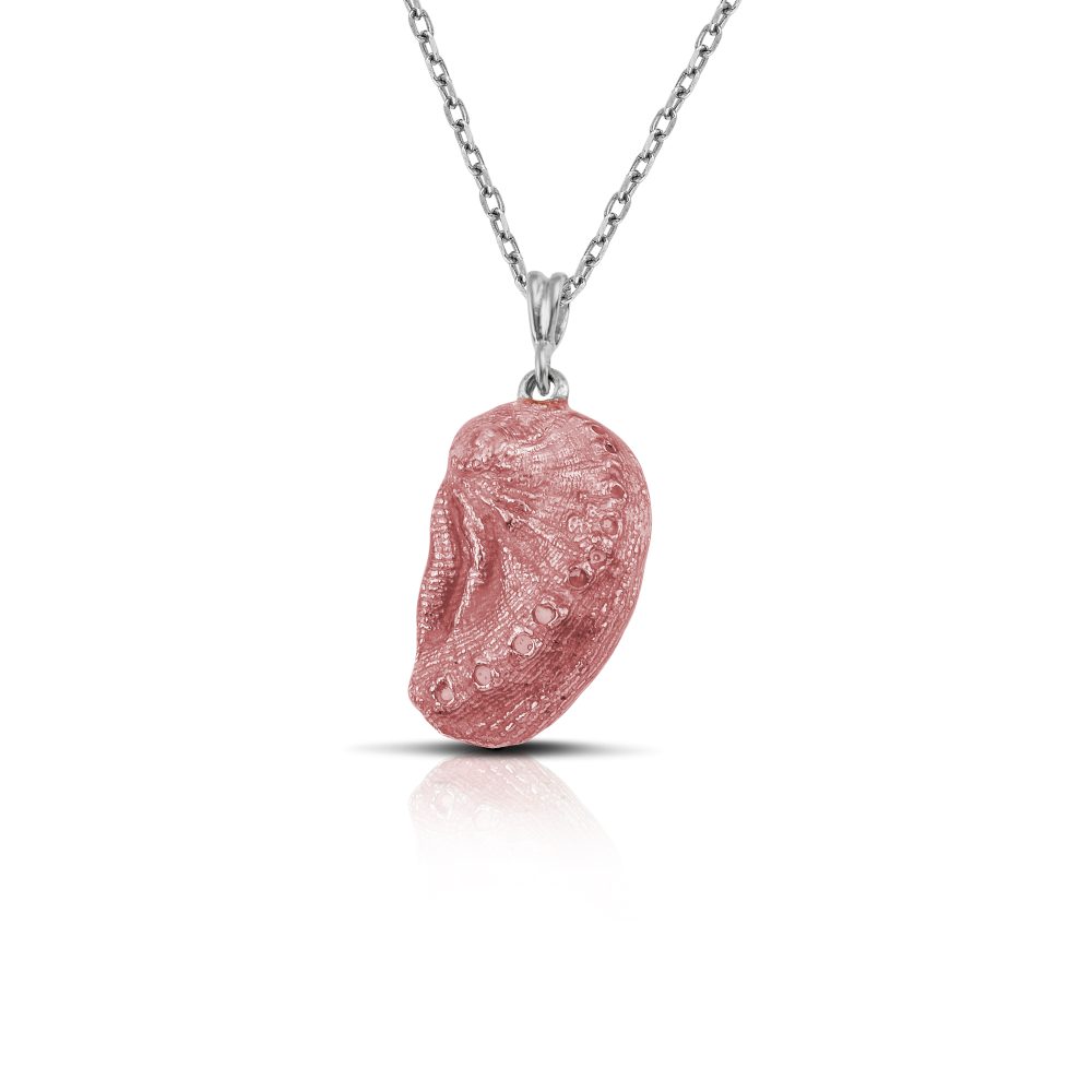aphrodite's ear sterling silver sea shell necklace with pink enamel