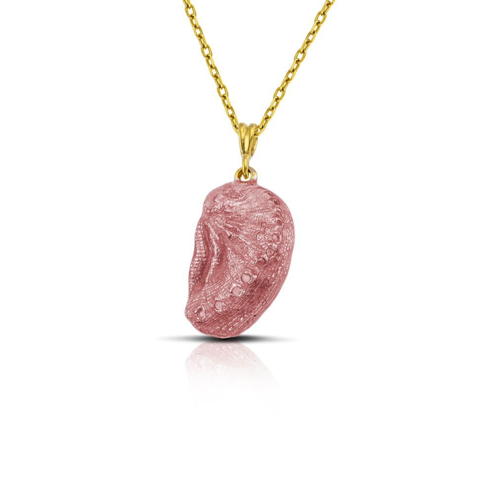 Sterling silver Aphrodite's ear necklace, gold plated with pink enamel