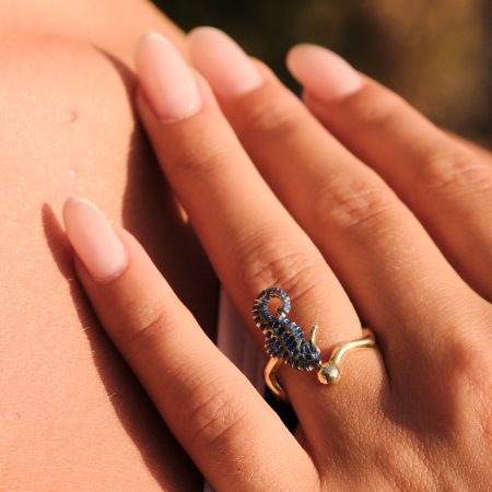 Gold plated Sterling silver Seahorse ring, with enamel