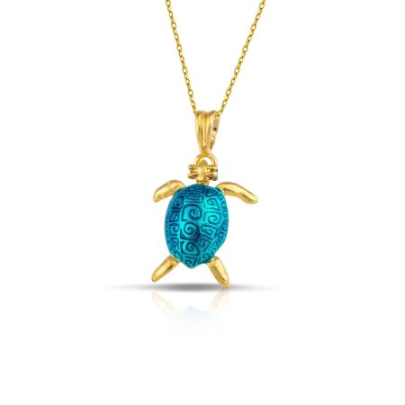 Sterling silver turtle necklace gold plated with enamel